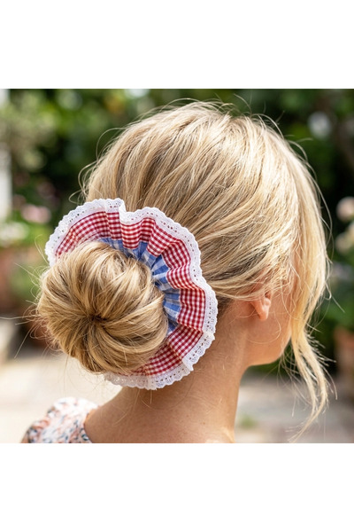woodycord Ruffled Gingham Handmade Scrunchie Bun Hairpin