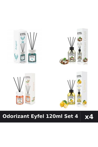 Eyfel Set 4 Odorizant Camera Betisoare 120ml - Angel, Acacia, Lămâie, Nucă Cocos