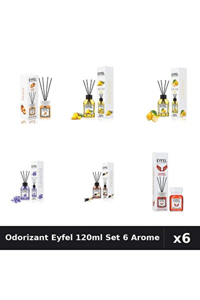 Eyfel Set 6 Odorizante Camera Betisoare 120ml - Piersică, Ananas, Lămâie, Lav...