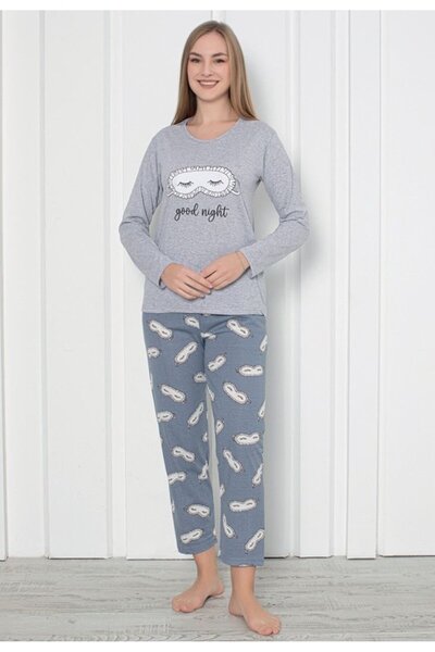Serena Pijama damă cu mânecă lungă și pantaloni lungi, imprimeu ,,Good Night'...