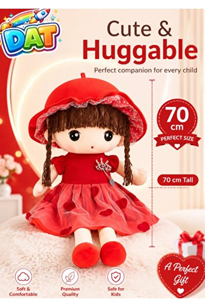DAT Soft Plush Girl Doll with Tulle Heart Dress, Ruffle Hat & Yarn Braids 70c...