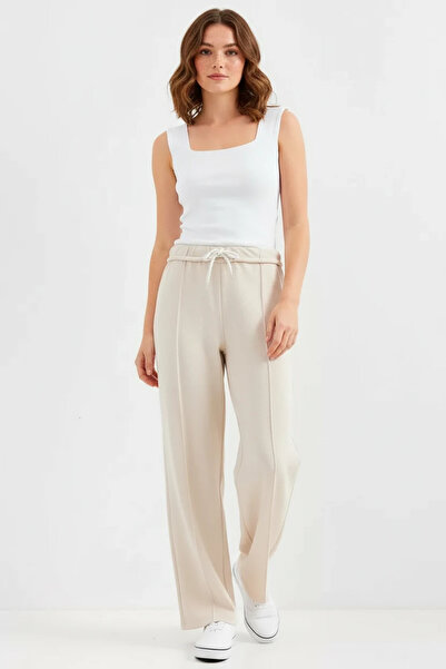 buğrahayalin Women's Drawstring Waist Cream Pants