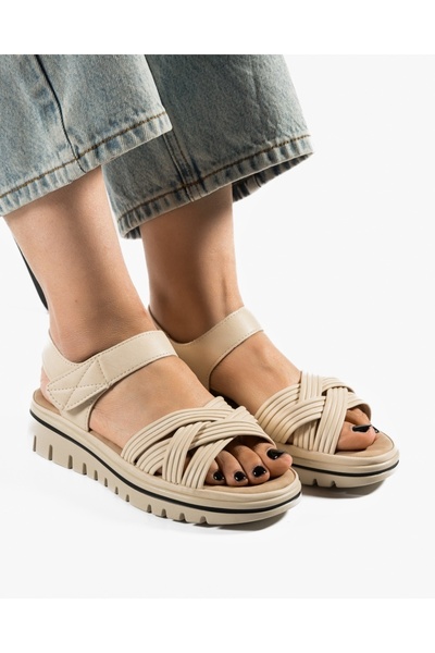 ALOGO Women's Beige Sandals Made of Ecological Leather EMTT