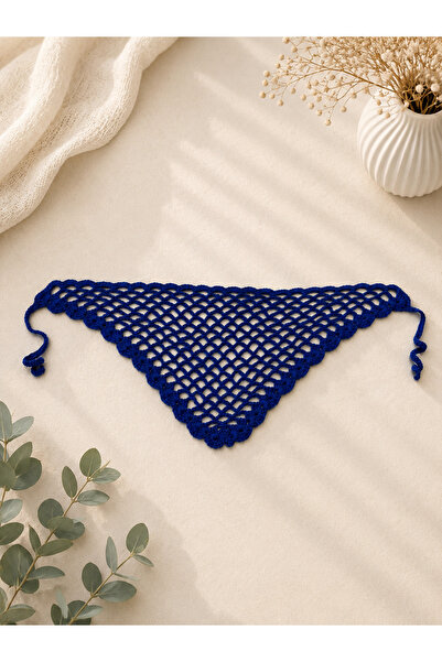 örgü Saks Blue Hand Knitted Bandana Hat – Bohemian Women's Hair Accessory