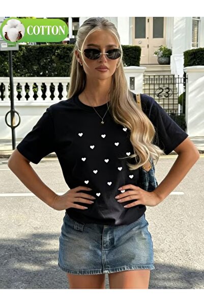 PAVRO Unisex Άνετο T-shirt με μικτό σχέδιο και στάμπα