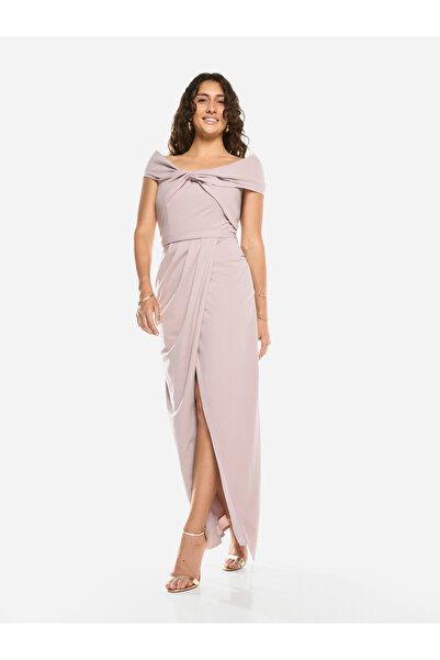 House of Moda By Styli Folded Collar Draped Wrap Gown Maxi Dress