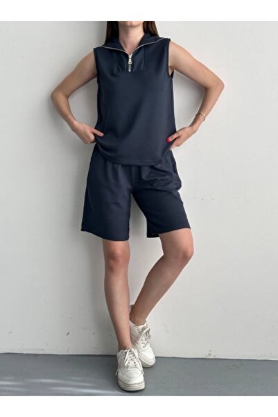 GKN WEAR Women's Zipper Collar Shorts Two-Piece Set Summer Casual Daily Sport...