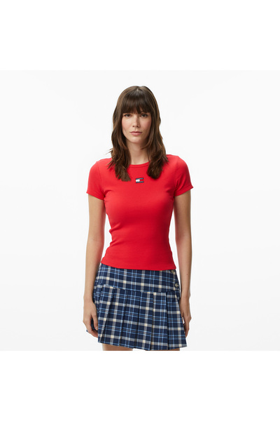 Tommy Hilfiger Badge Kadın Kırmızı T-Shirt