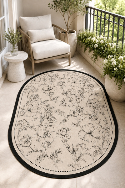Decomia Home Dijital Kaymaz Yıkanabilir Çiçekli Salon Halısı Mutfak Halısı Ko...