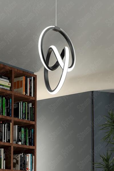 Elektroyou Siyah Modern Ultra Süper Beyaz Ledli Avize