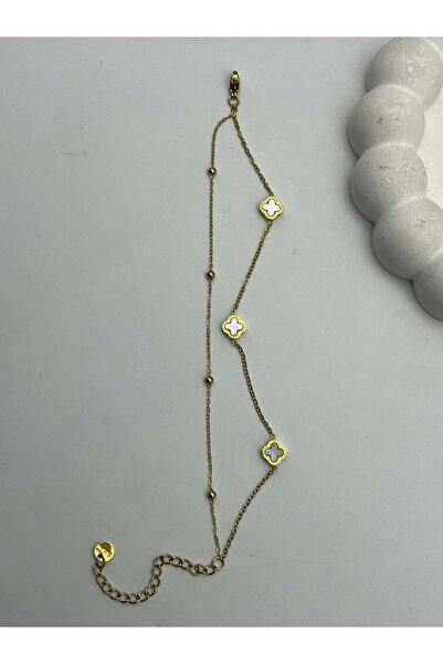 BİJU YILMAZ 26Blk40 - Gold Steel Bracelet with Clover Detail