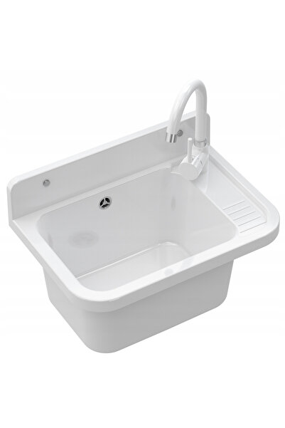 Granitan Set Chiuveta Utilitara Paron si Baterie Flexibila Grado, alb, 50x34x...
