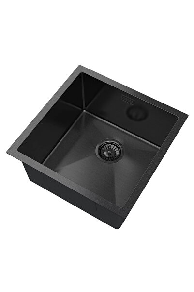 Granitan Pachet Chiuveta Bari44, 438x438mm, otel, negru, cu sifon manual