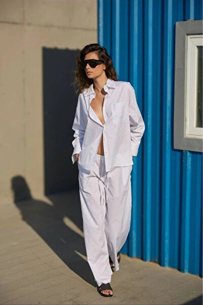 Eka Women's White Striped Trousers 1017-4144