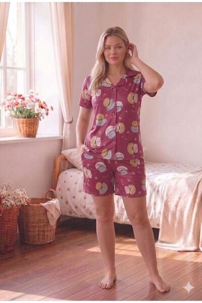Ryam Mooda Women's Milan Lycra Patterned Shorts Pajama Set