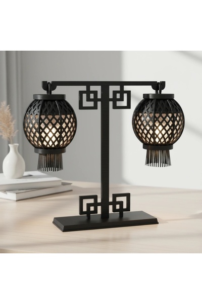 OEM Decorative Lantern with Oriental Design for Interior - Black Carbon Fiber...