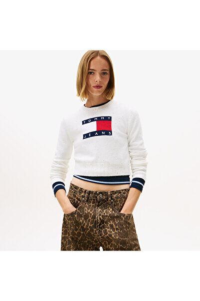Tommy Hilfiger Tommy Jeans Sparkle Flag Kadın Beyaz Kazak