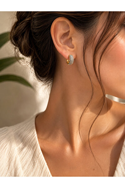 ANKA JEWELLRY Steel Women's Earrings with Zircon Stone Gold Color Thick Hoop ...