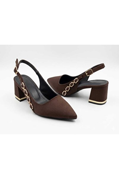 nhtshoes Women's Gold Chain Open-Back Thick Heeled Evening Dress Shoes