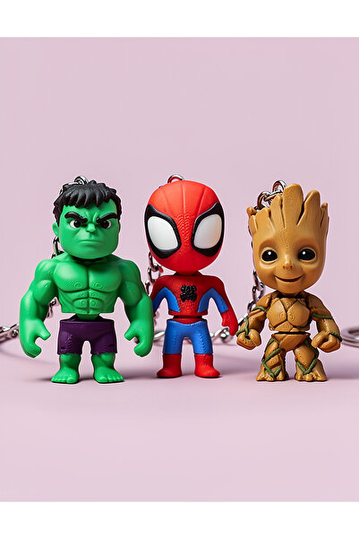 BytexStore Marvel Süper Kahraman Anahtarlık Seti 3'lü – 3D Baskı Figür Anahta...