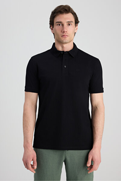 Twn Slim Fit Black Pique Textured T-Shirt
