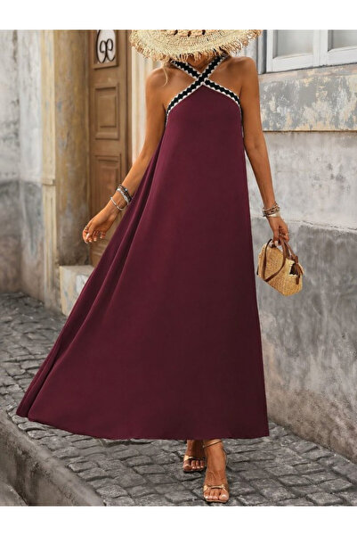 Efnaz style Women's Front-Crossed, Rubber-Detailed, Open-Shoulder, Long Janja...