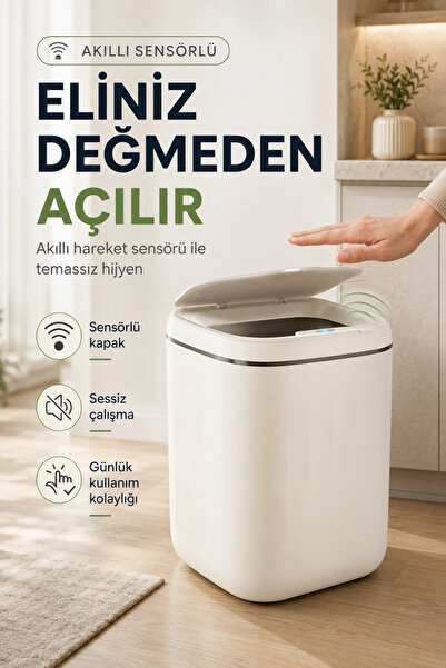 Eco Lounge Akıllı Sensörlü 20 Litre Çöp Kovası Sessiz Kapaklı Modern Hijyenik Ev Tipi Çöp Kutusu