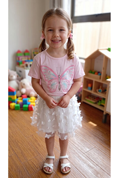 OEM 2-Piece Top Bottom Set for Girls: Butterfly T-Shirt and Pink Tulle Skirt ...