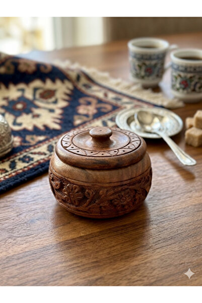 Ahşap Evi Otantik El Oyması Ahşap Şekerlik & Sunum Kutusu 9 Cm