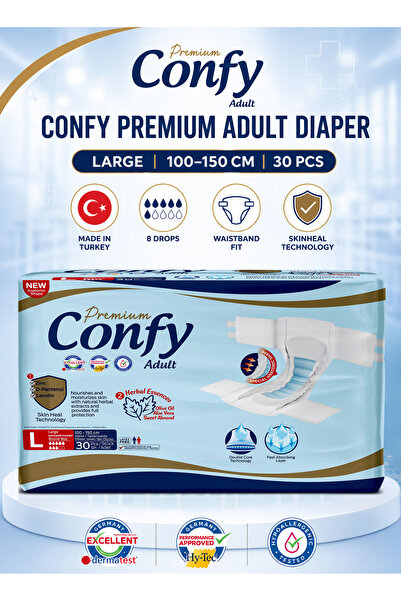 Confy حفاضات الكبار الفاخرة مقاس كبير L، 30 قطعة، سراويل للسلس، مقاس خصر 100-...