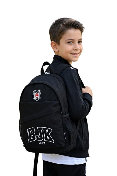 Beşiktaş ORİJİNAL LİSANSLI Siyah Nakış Logolu Sırt Çantası - 3 Bölmeli İlkoku...