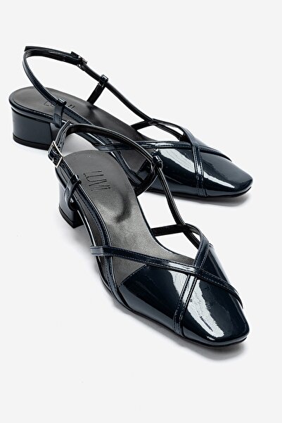 LuviShoes Olena Navy Blue Patent Leather Women's Heeled Sandals