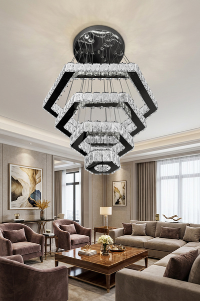 G-Light Diamond 4 Katlı Kristal Taşlı Modern Sarkıt LED Avize