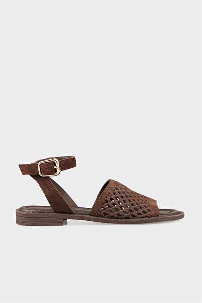 Elle Shoes Kahve Deri Kadın Sandalet