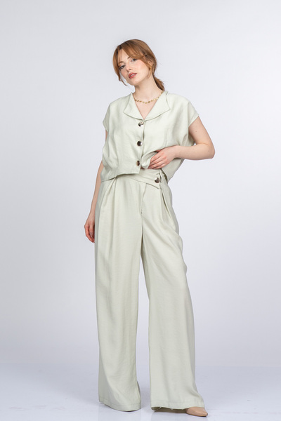MissVina Celinea Wide Collar Vest and Wide Leg Pants 1315