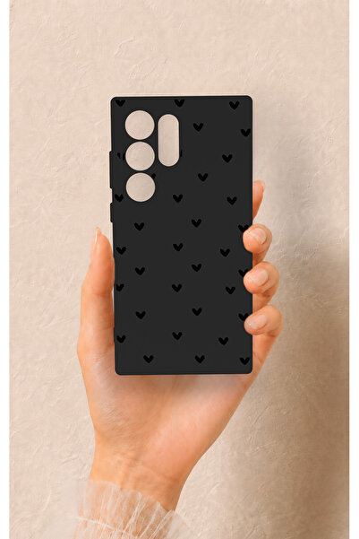 Vip Case Samsung S24 Ultra Uyumlu Siyah Mini Kalp Desenli Silikon Kılıf