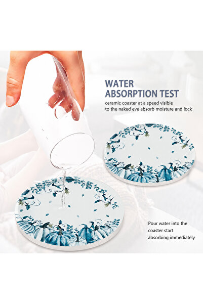 Divine Design coasters Botanical Print, Set of 4, Round, White