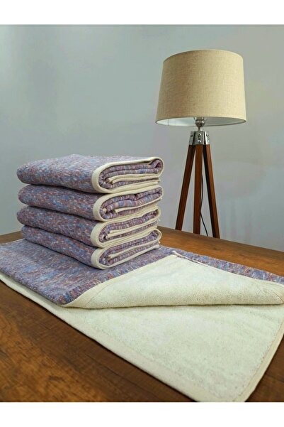 5’li Set %100 Pamuk Banyo Havlusu 70x140 cm 600 Gr Yüksek Su Emici Yumuşak Dokulu Lila Kahve Desenli