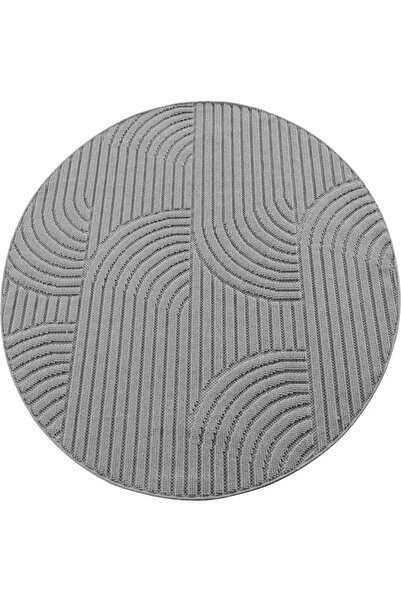 AYYILDIZ Covor modern, Helix Geometric Rotund, 120 x 120 cm, Argintiu, Polies...