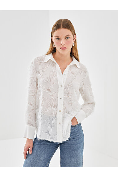 LC Waikiki Collared Neck Patterned Tulle Jacquard Women's Blouse