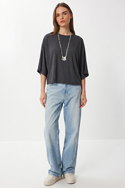 Lovelyİstanbul Batwing Sleeve Basic Knitted Blouse Lub0369 Anthracite
