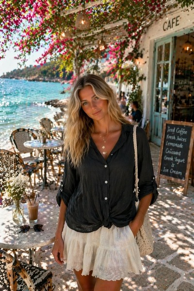 yb yağmur butik Plain Linen Shirt