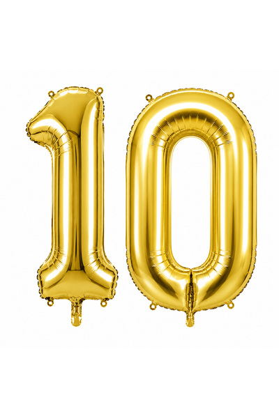 BeySüS 10 Number Foil Balloons Gold Color (36 cm)