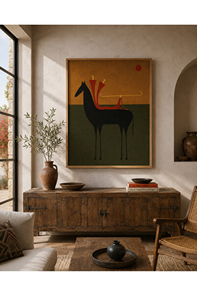 Boho wellness studio – Desert Rider Ahşap Çerçeveli Duvar Tablosu | At Figürl...