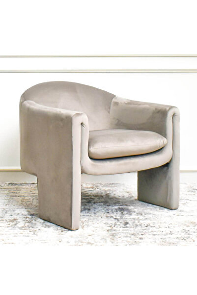 homejoyz كرسي مخمل وخشب سويدي - رمادي فاتح - 78x84x76 سم