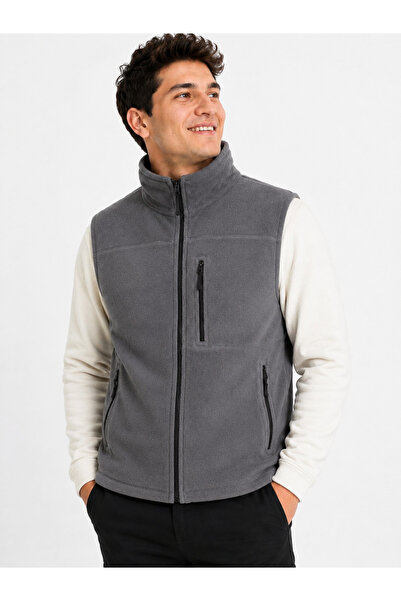 DSNM FÜME POLAR YELEK 3 CEPLİ TAM FERMUARLI SLİM FİT ANTİ PİLLİNG TÜYLENME YAPMAZ HAVA GEÇİRMEZ SOFT SHELL POLAR YELEK
