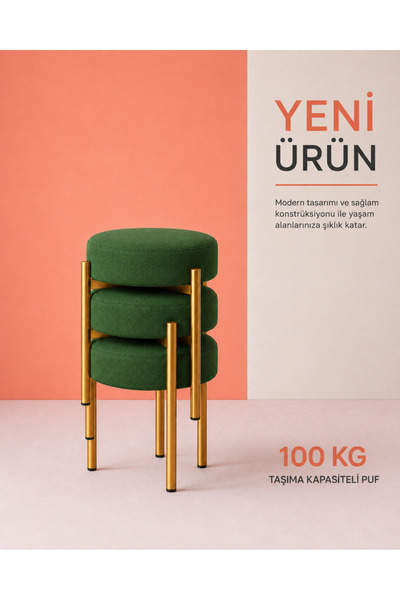 EDMONDA EV AKSESUAR 3 ADET GOLD METAL YUVARLAK PUF MUTFAK TABURESİ