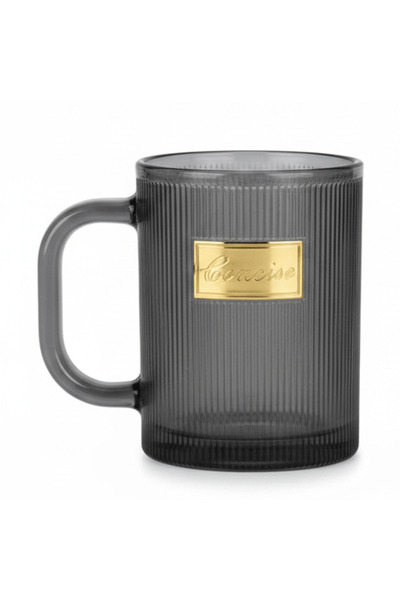 Concise Tinted Black Ribbed Glass Mug – 300 ml