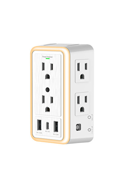 Choice شاحن حائط USB مع حماية من التيار المفاجئ، 6 منافذ كهربائية مع 3 منافذ ...