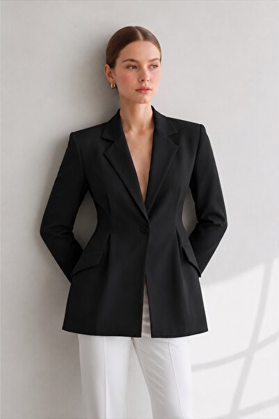 S Modest Collection BELDEN OTURTMALI KREP KUMAŞ ASTARLI BLAZER CEKET